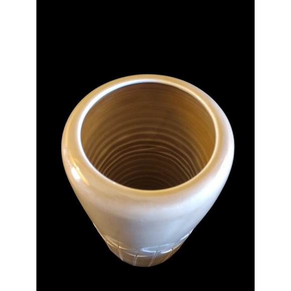 Beautiful Hand Thrown Tall Flower Vase Beige Cream Glaze Leaf‎ Pattern - Picture 6 of 9